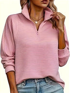 Therese | Women's Half-Zip Funnel Neck Sweater, Drop Shoulder Knit Jumper | The Dress Cellar | Pink