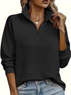 Therese | Women's Half-Zip Funnel Neck Sweater, Drop Shoulder Knit Jumper | The Dress Cellar | Deep Grey