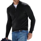 Toby | Men's Quarter-Zip Knit Jumper, Stand Collar Sweater | The Dress Cellar | Black