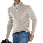 Toby | Men's Quarter-Zip Knit Jumper, Stand Collar Sweater | The Dress Cellar | Beige