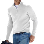 Toby | Men's Quarter-Zip Knit Jumper, Stand Collar Sweater | The Dress Cellar | White