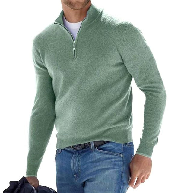 Toby | Men's Quarter-Zip Knit Jumper, Stand Collar Sweater | The Dress Cellar | Green