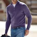 Toby | Men's Quarter-Zip Knit Jumper, Stand Collar Sweater | The Dress Cellar | Purple