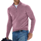 Toby | Men's Quarter-Zip Knit Jumper, Stand Collar Sweater | The Dress Cellar | Pink