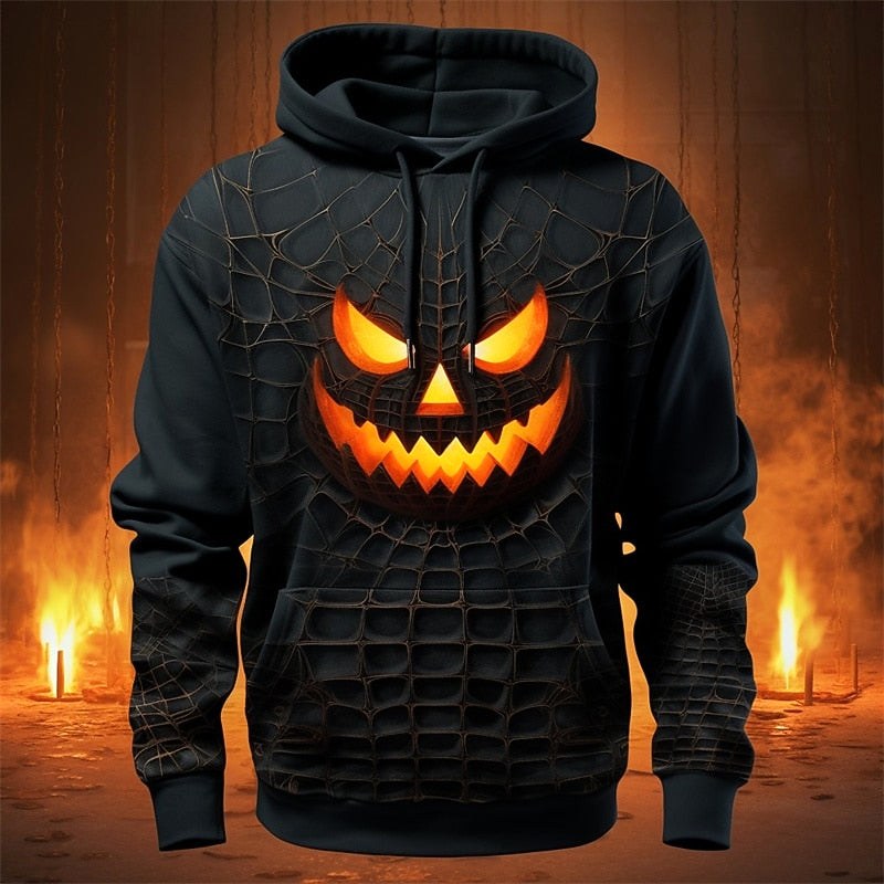 Trevor | Men's Halloween Graphic Hooded Sweatshirt, Seasonal Pullover Hoodie | The Dress Cellar | Black