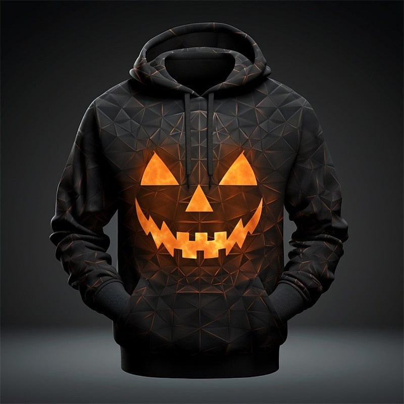 Trevor | Men's Halloween Graphic Hooded Sweatshirt, Seasonal Pullover Hoodie | The Dress Cellar | Black Grey