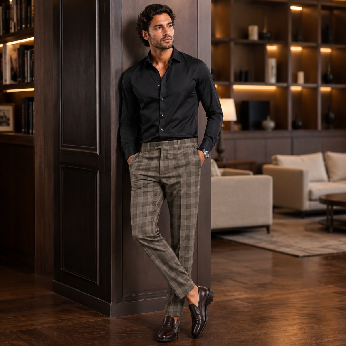 Tristan | Men's Checked Slim Fit Trousers, Smart Casual Trousers | The Dress Cellar