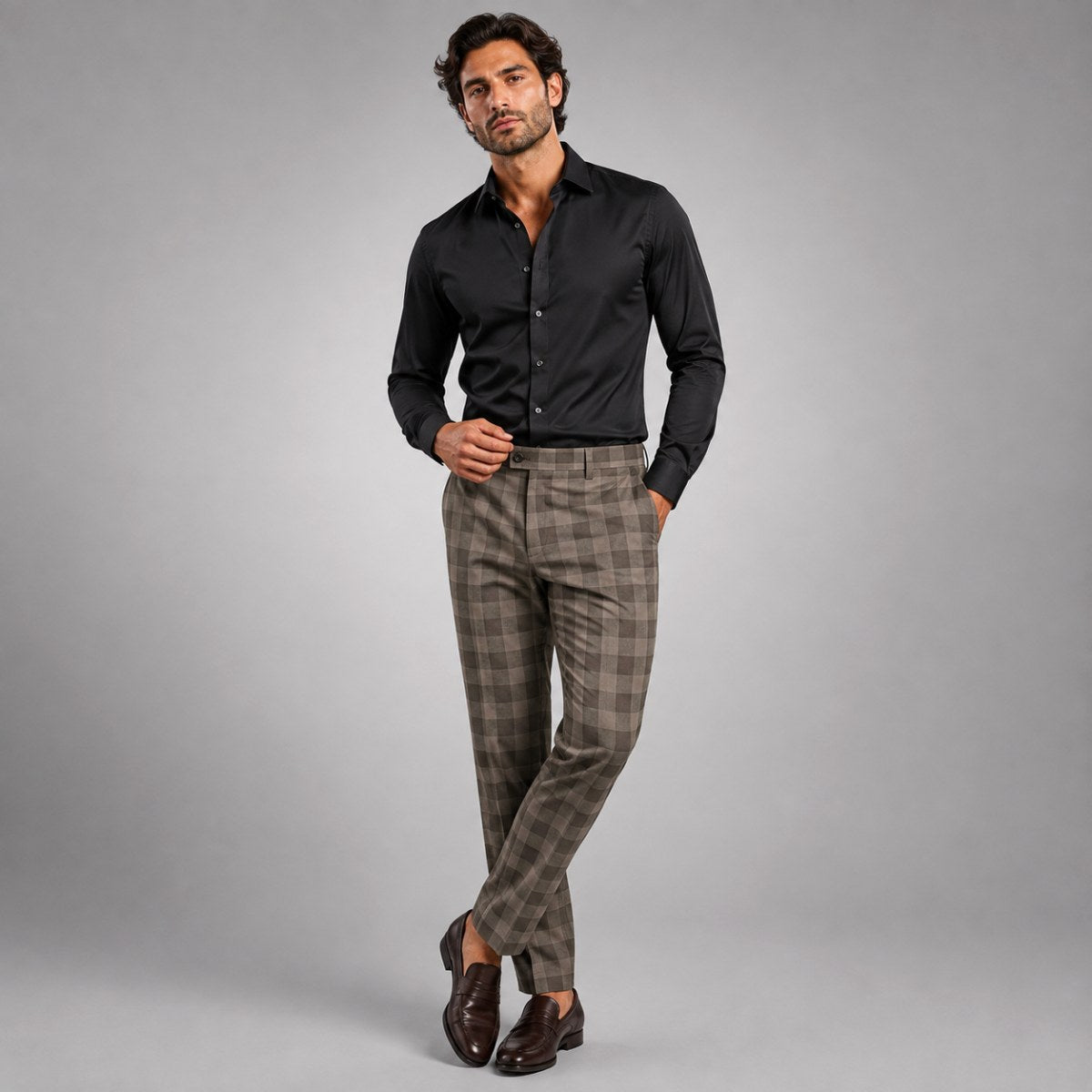 Tristan | Men's Checked Slim Fit Trousers, Smart Casual Trousers | The Dress Cellar | Gray