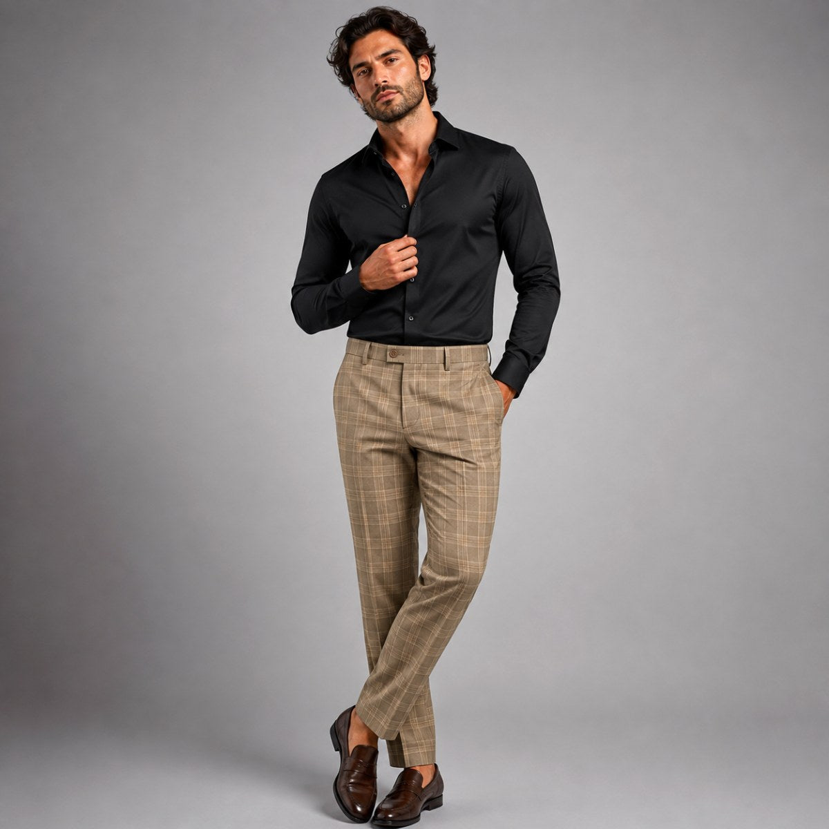 Tristan | Men's Checked Slim Fit Trousers, Smart Casual Trousers | The Dress Cellar
