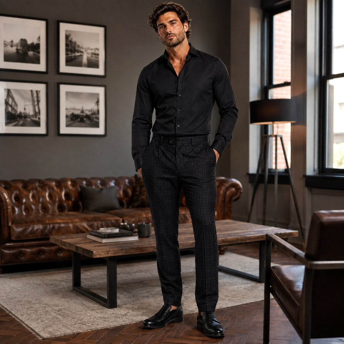 Tristan | Men's Checked Slim Fit Trousers, Smart Casual Trousers | The Dress Cellar