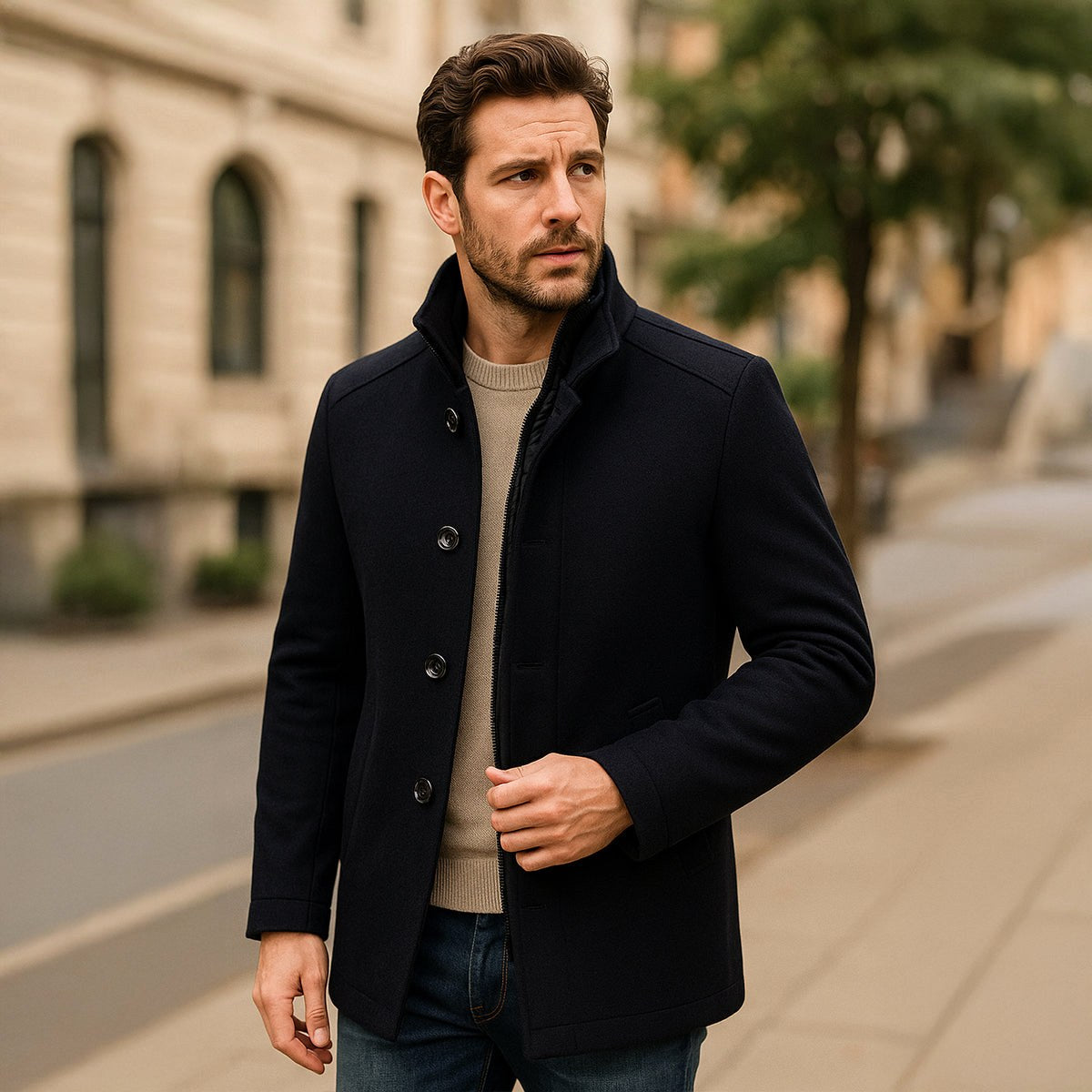 Tucker | Men's Wool Blend Tailored Trench Coat, Classic Formal Coat | The Dress Cellar