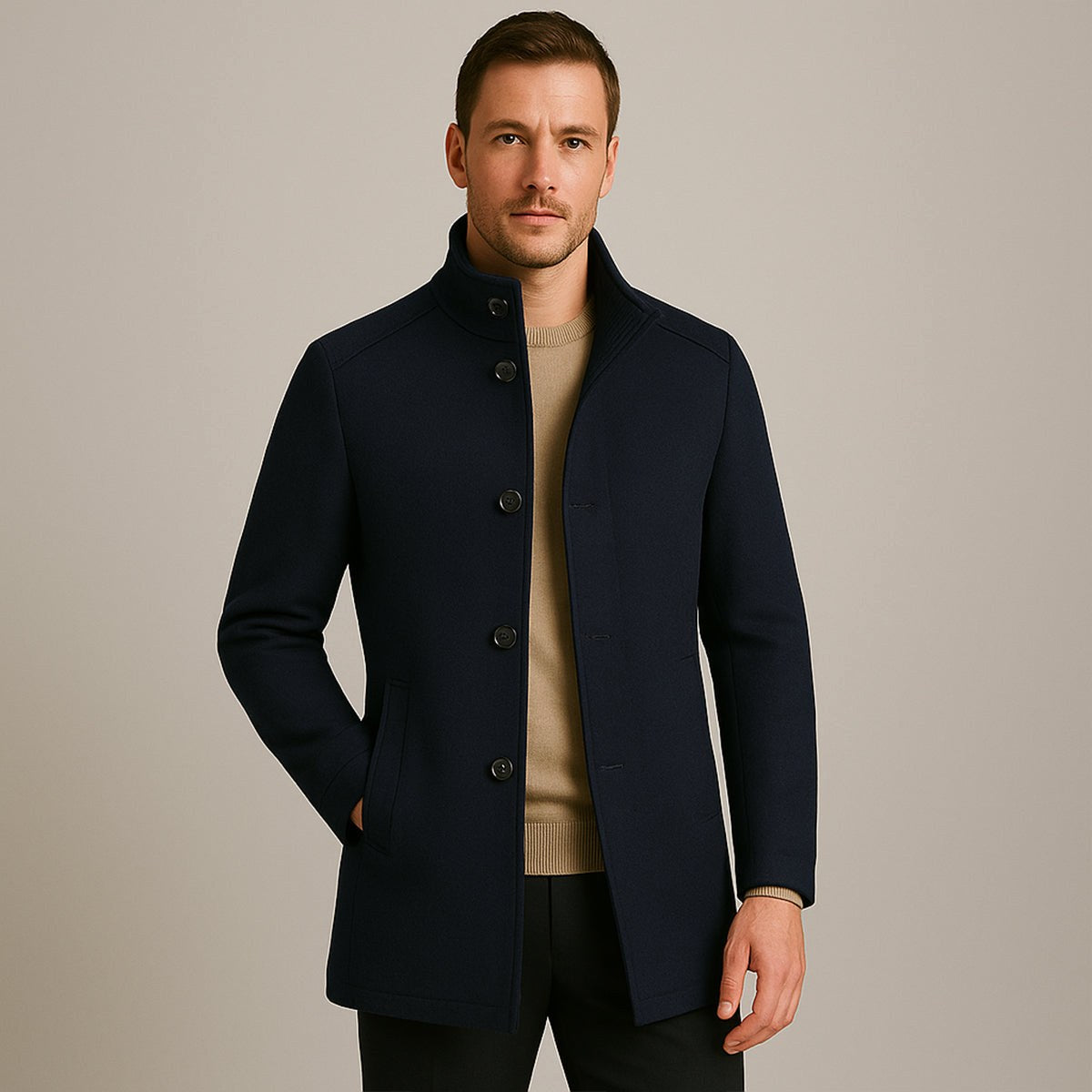 Tucker | Men's Wool Blend Tailored Trench Coat, Classic Formal Coat | The Dress Cellar