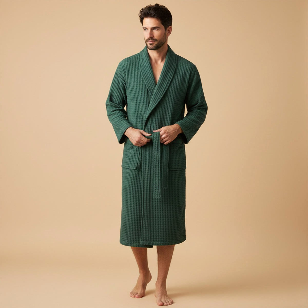 Tyler | Men's Cotton Waffle Lightweight Bathrobe, Spa Robe with Belt | The Dress Cellar