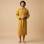 Tyler | Men's Cotton Waffle Lightweight Bathrobe, Spa Robe with Belt | The Dress Cellar | Yellow