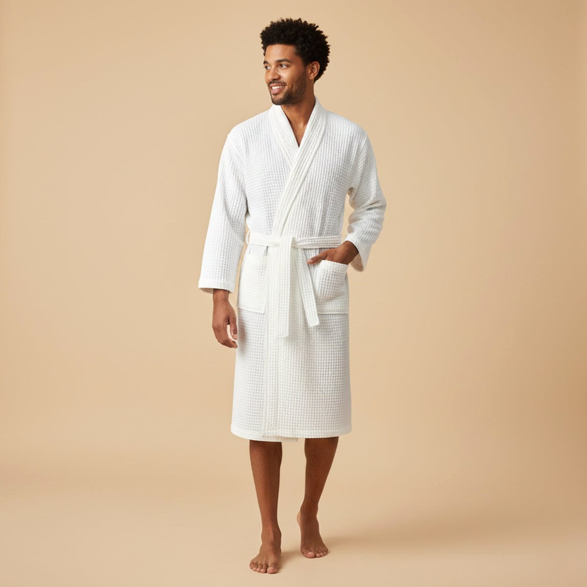 Tyler | Men's Cotton Waffle Lightweight Bathrobe, Spa Robe with Belt | The Dress Cellar