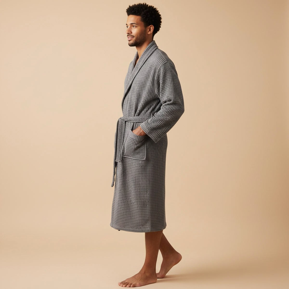 Tyler | Men's Cotton Waffle Lightweight Bathrobe, Spa Robe with Belt | The Dress Cellar
