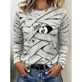 Vanessa | Women's Long-Sleeve Halloween Graphic Top, Playful Festive Blouse | The Dress Cellar | Gray