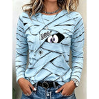 Vanessa | Women's Long-Sleeve Halloween Graphic Top, Playful Festive Blouse | The Dress Cellar | Pink