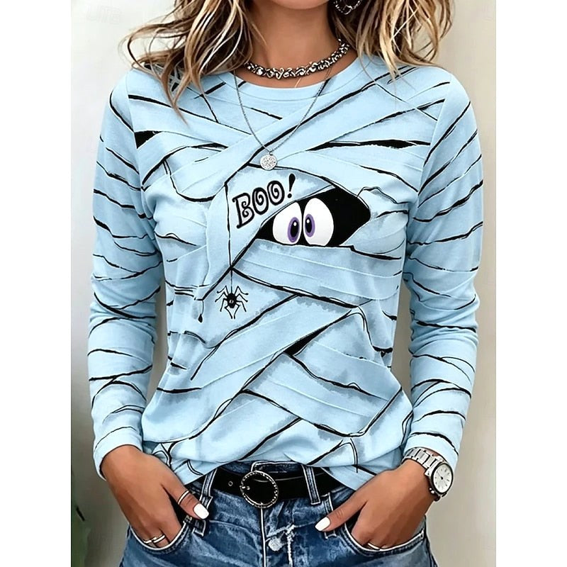 Vanessa | Women's Long-Sleeve Halloween Graphic Top, Playful Festive Blouse | The Dress Cellar | Pink