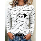 Vanessa | Women's Long-Sleeve Halloween Graphic Top, Playful Festive Blouse | The Dress Cellar