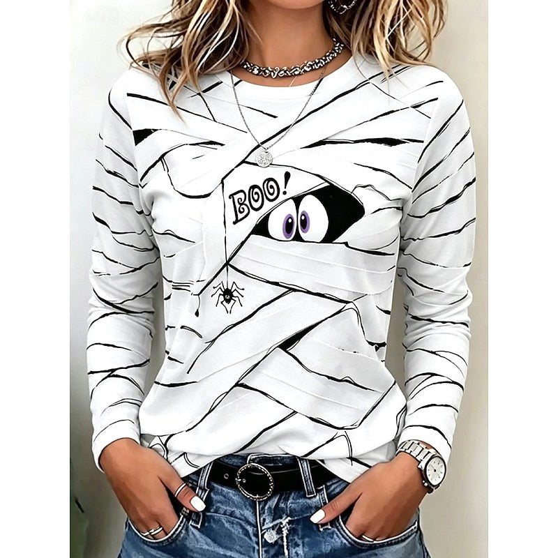 Vanessa | Women's Long-Sleeve Halloween Graphic Top, Playful Festive Blouse | The Dress Cellar