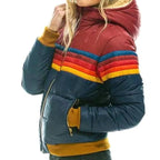 Veronique | Women's Retro Hooded Puffer Jacket, Striped Padded Autumn Coat | The Dress Cellar | Turquoise