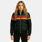 Veronique | Women's Retro Hooded Puffer Jacket, Striped Padded Autumn Coat | The Dress Cellar