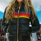 Veronique | Women's Retro Hooded Puffer Jacket, Striped Padded Autumn Coat | The Dress Cellar
