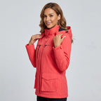 Victoire | Women's Hooded Heated Jacket with USB Power, Adjustable Temperature Jacket | The Dress Cellar | Coral Red