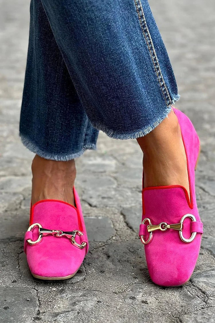 Victoria | Women's Fluorescent Loafers with Metal Detail - Deep Pink