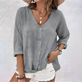 Victoria | Women's Relaxed Button-Up Blouse - Grey