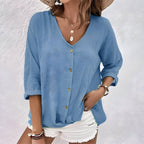 Victoria | Women's Relaxed Button-Up Blouse - Blue