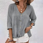 Victoria | Women's Relaxed Button-Up Blouse - Khaki