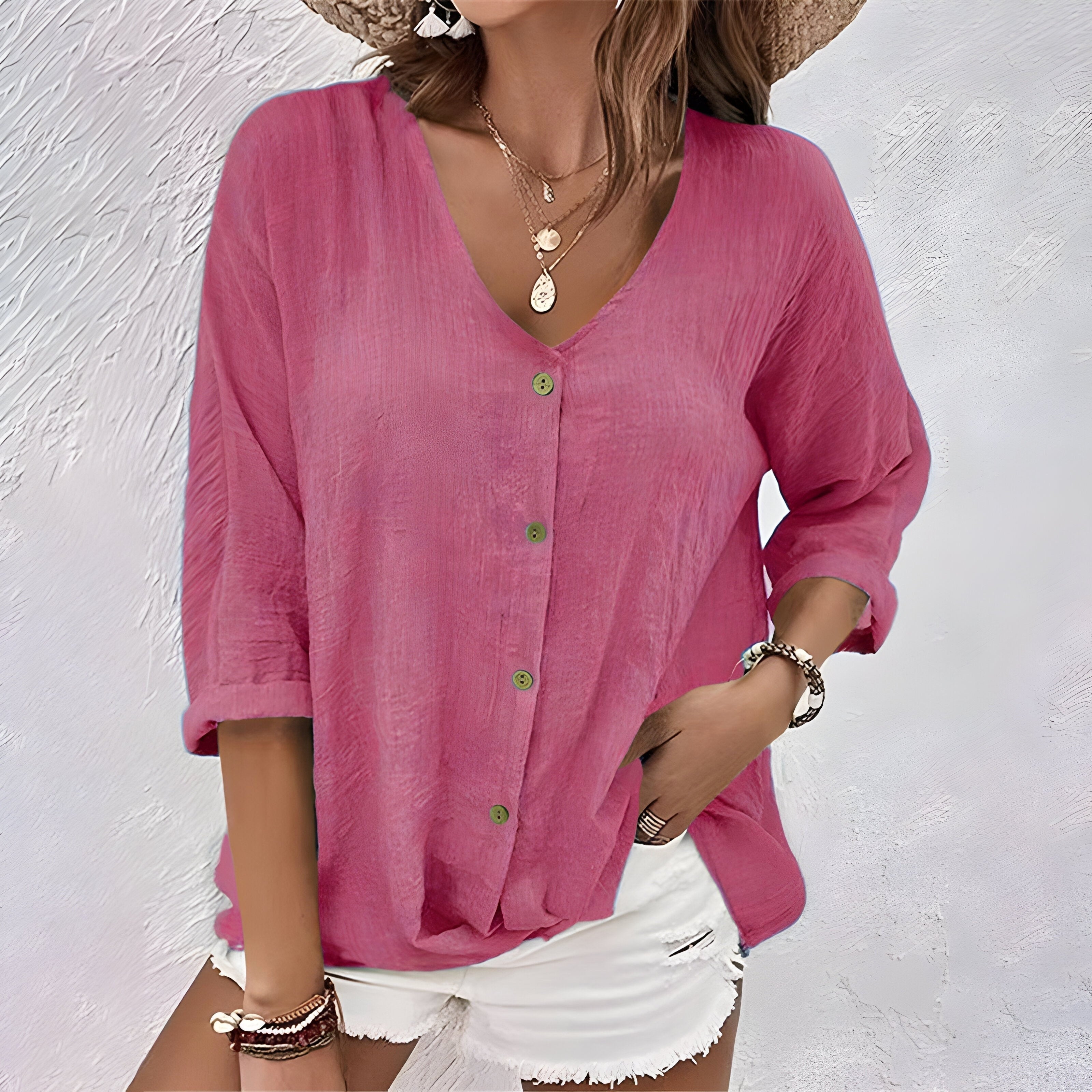 Victoria | Women's Relaxed Button-Up Blouse - Pink