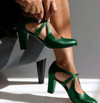 Violet | Women's Elegant Comfort Strap Heels - Green