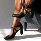 Violet | Women's Elegant Comfort Strap Heels - Black