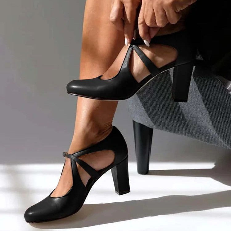 Violet | Women's Elegant Comfort Strap Heels - Black