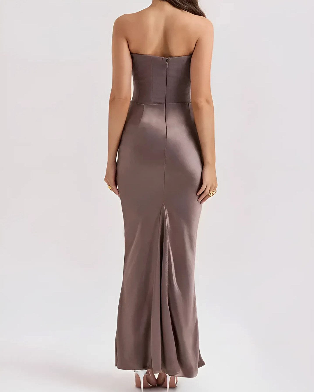 Viviane | Women's Strapless Draped Maxi Dress, Corset-Bodice Evening Dress | The Dress Cellar | Black