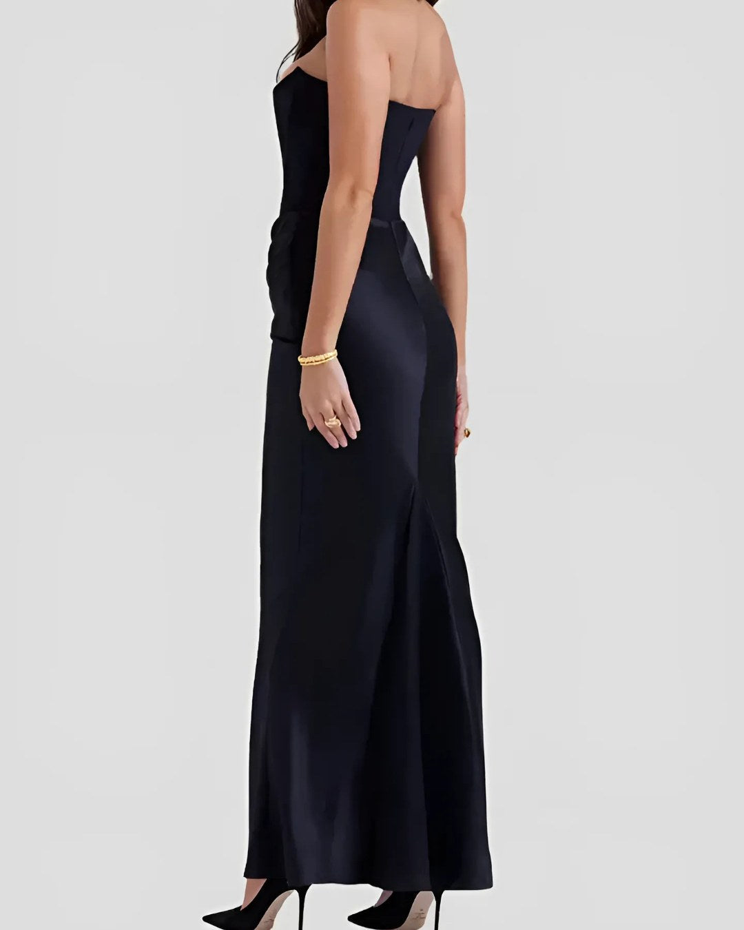 Viviane | Women's Strapless Draped Maxi Dress, Corset-Bodice Evening Dress | The Dress Cellar | White