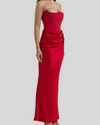 Viviane | Women's Strapless Draped Maxi Dress, Corset-Bodice Evening Dress | The Dress Cellar
