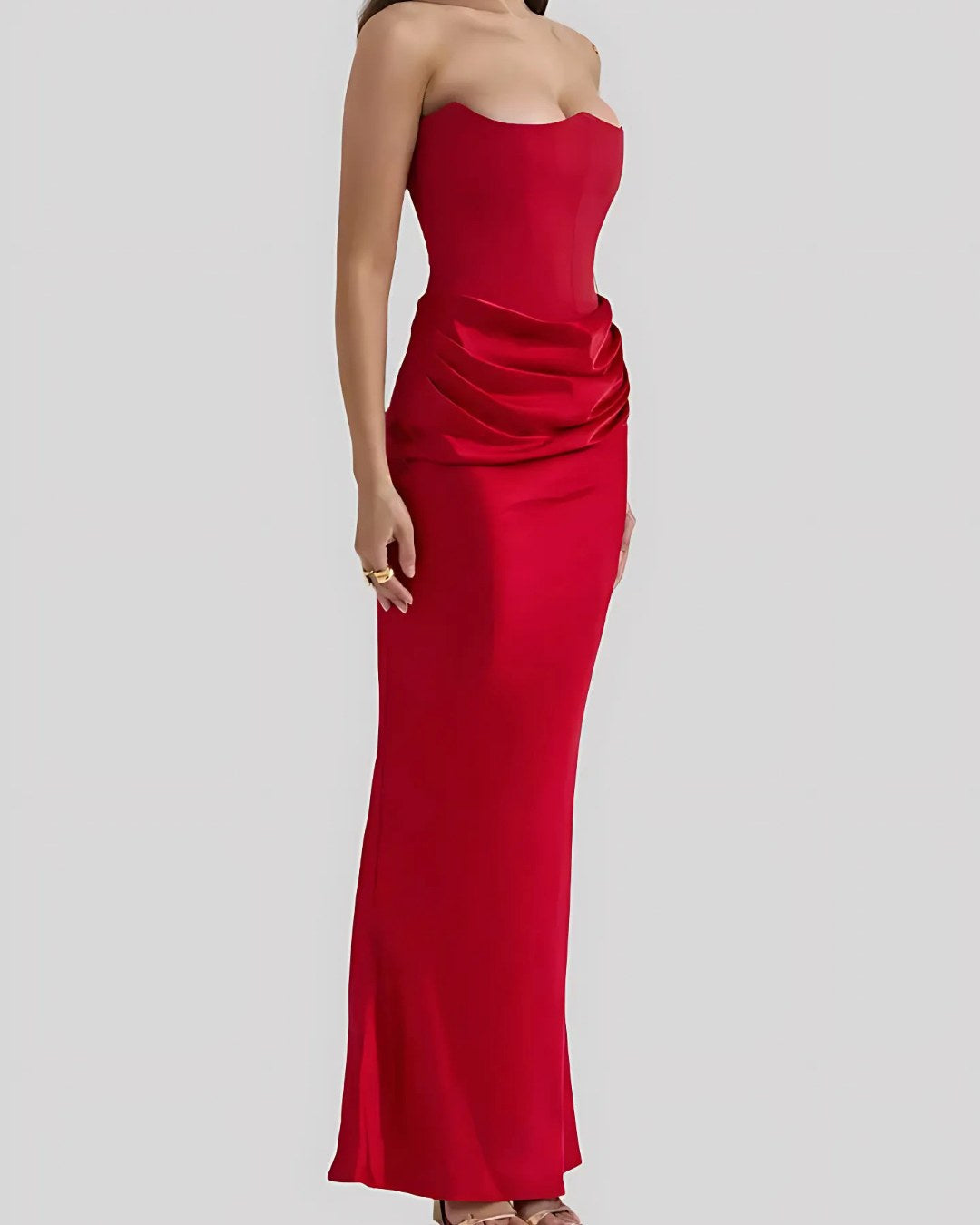 Viviane | Women's Strapless Draped Maxi Dress, Corset-Bodice Evening Dress | The Dress Cellar