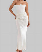 Viviane | Women's Strapless Draped Maxi Dress, Corset-Bodice Evening Dress | The Dress Cellar