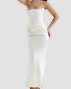 Viviane | Women's Strapless Draped Maxi Dress, Corset-Bodice Evening Dress | The Dress Cellar