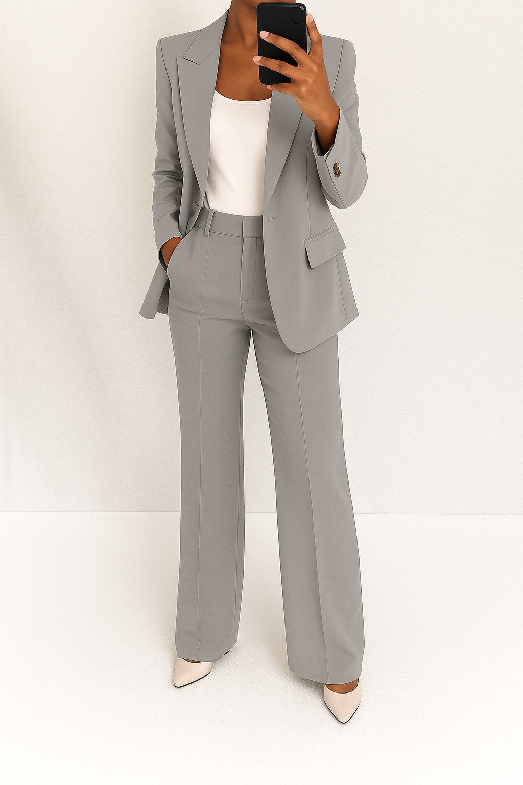 Vivienne | Women's Tailored Blazer and Trouser Set | The Dress Cellar | Beige