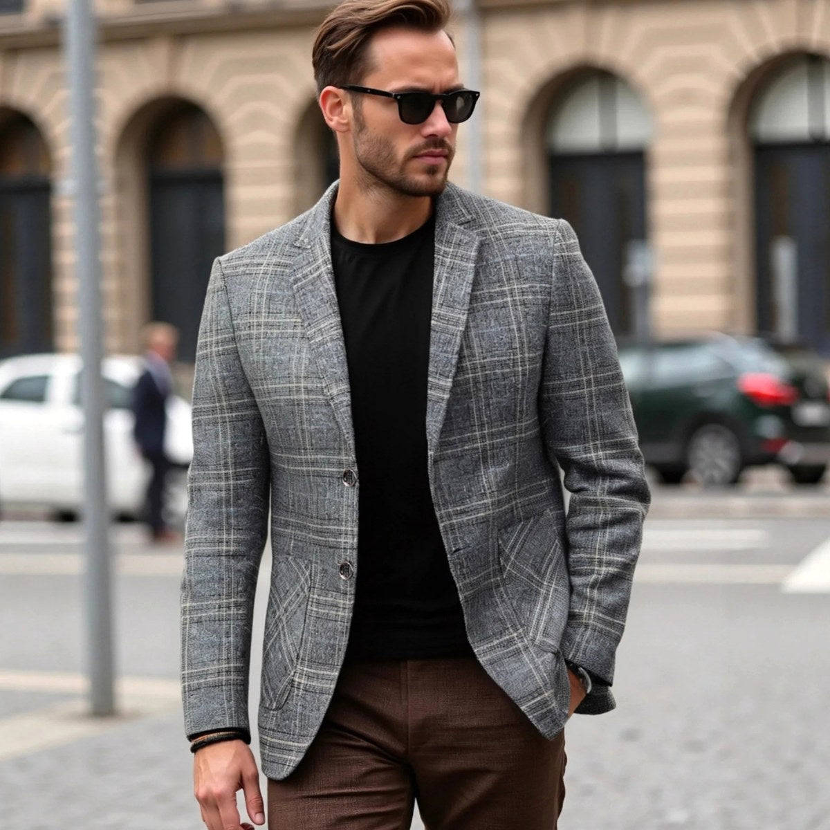 Warren | Men's Checked Lightweight Slim Fit Blazer, Smart Casual Blazer Suit | The Dress Cellar | Brown