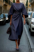 Wendy | Women's Elegant Midi Dress with Lantern Sleeves - Beige