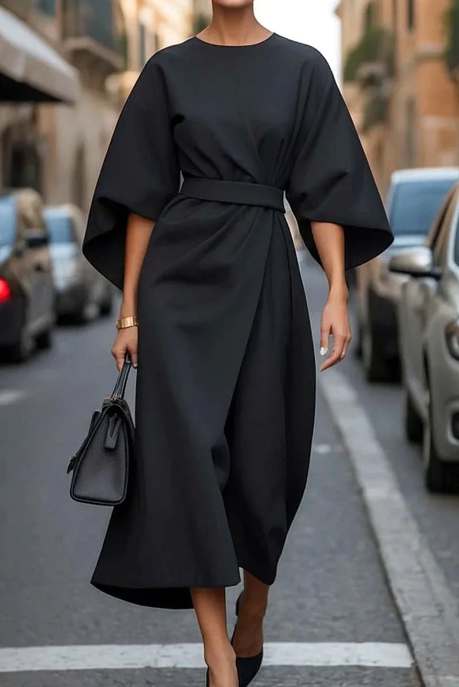 Wendy | Women's Elegant Midi Dress with Lantern Sleeves - Burgundy