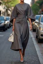 Wendy | Women's Elegant Midi Dress with Lantern Sleeves - Purple