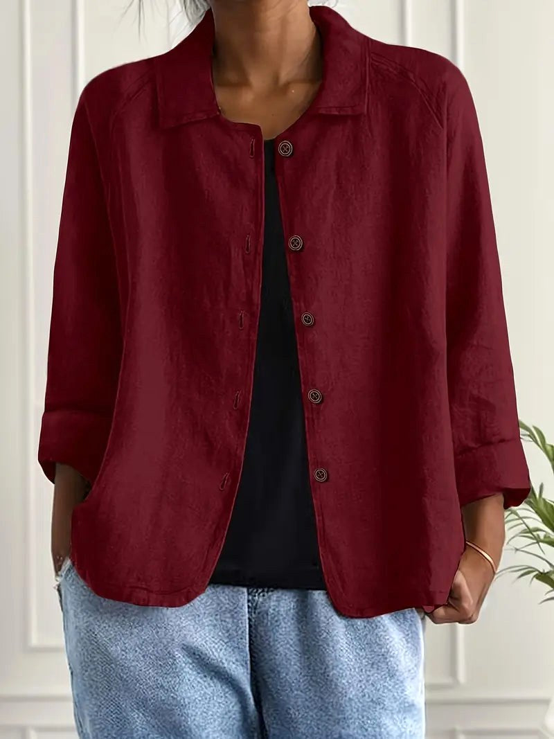 Willow | Women's Casual Button-Front Lightweight Jacket - Crimson