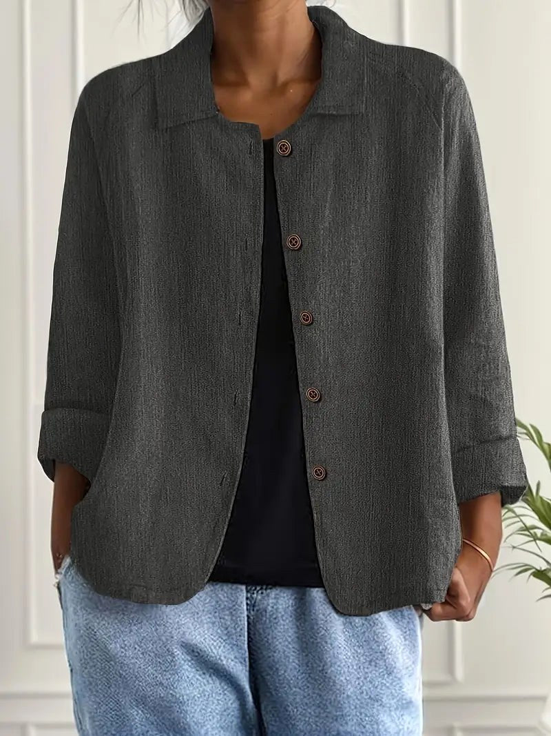 Willow | Women's Casual Button-Front Lightweight Jacket - Dark Gray
